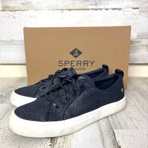 Sperry Womens 8 Crest Vibe Black Sparkle Lace-Up Canvas Casual Sneakers